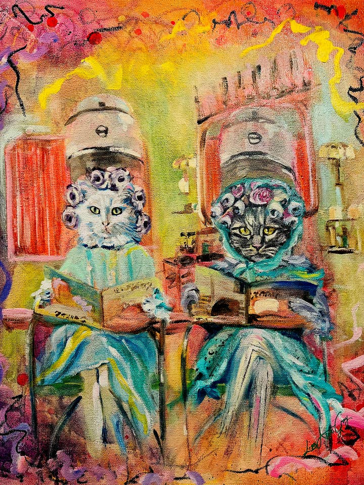 Cats in Curlers – Retro-Inspired Fine Art Print for wholesale by House Candy Wall Art | Lisa Alex Gray