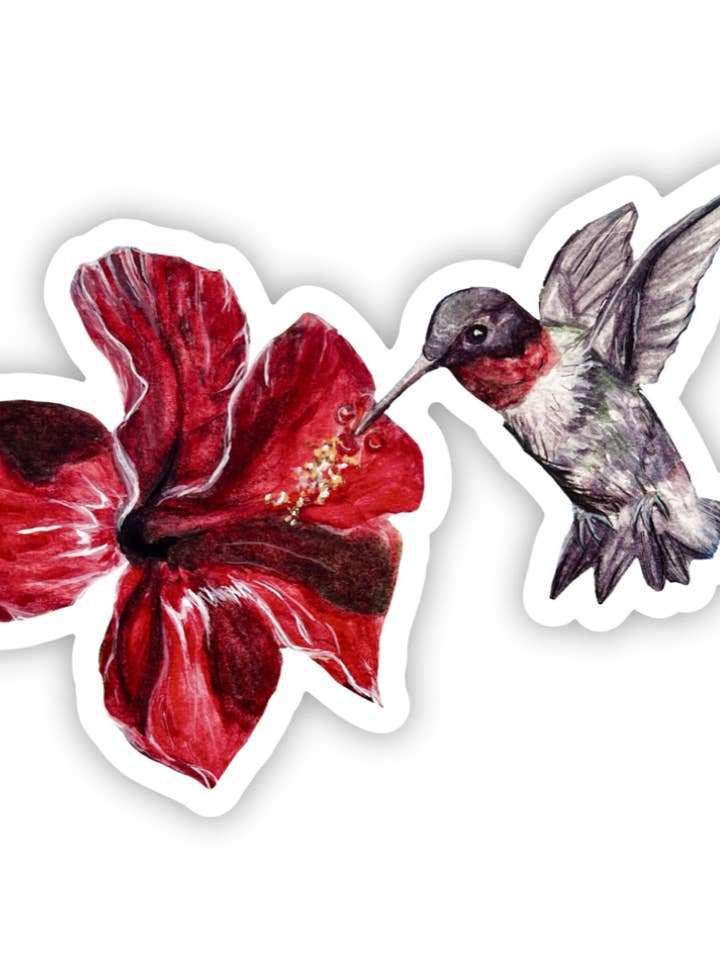 Hibiscus hummingbird vinyl sticker for wholesale by Indigo’s Meadow