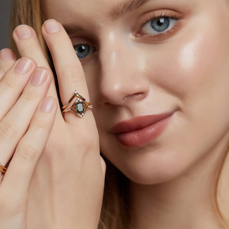 Gioiellin - S925 Silver Jewelry - Wholesale Multi-Stone Ring - 925 Sterling Silver Natural Water Grass Agate Stacking Ring3