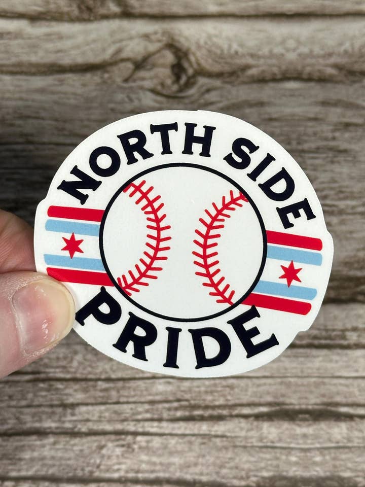 Chicago Baseball Waterproof Sticker: North Side Pride Baseball, Chicago Flag for wholesale by Laura Dawn Designs