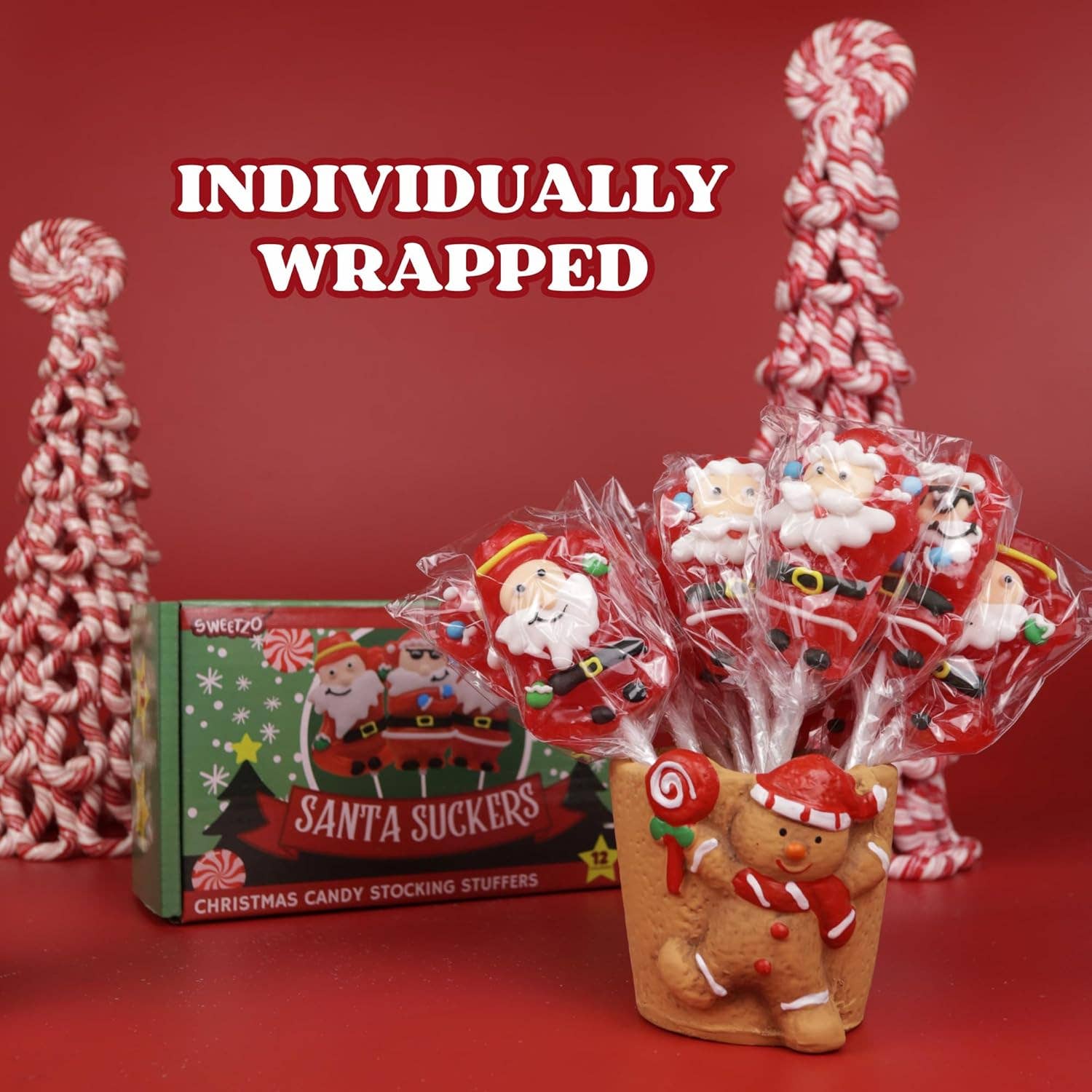 Needzo Inc - Wholesale Lollipop - Santa Suckers, Individually Wrapped Christmas Lollipops, 124