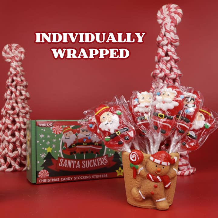 Needzo Inc - Wholesale Lollipop - Santa Suckers, Individually Wrapped Christmas Lollipops, 124