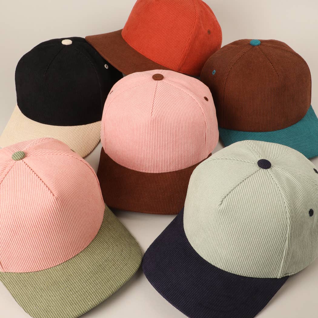Fashion City - Wholesale Baseball Cap - Unisex - Plain Two Tone Corduroy 5 Panel Trucker Hat57