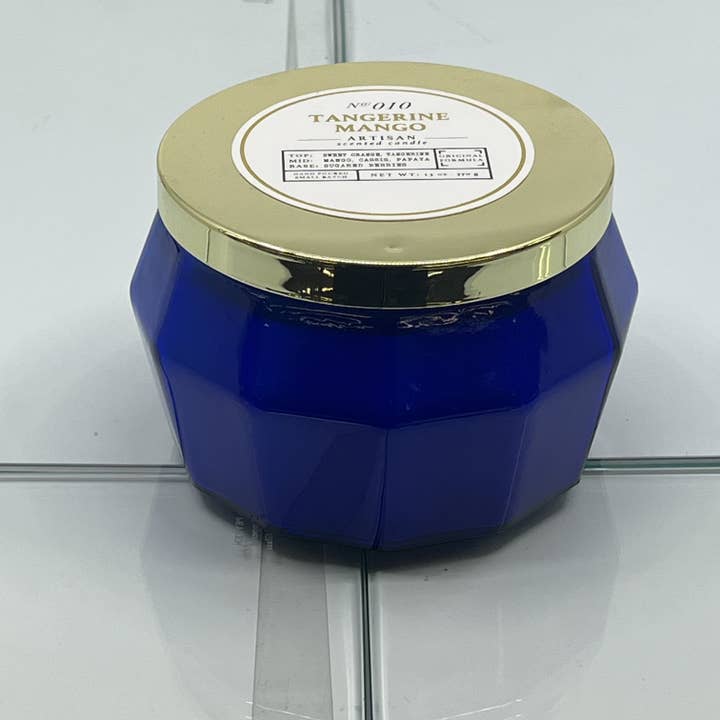 Vaso ottagonale da 13oz Mandarino e Mango con coperchio in metallo dorato per la vendita all'ingrosso da parte di East West Candles