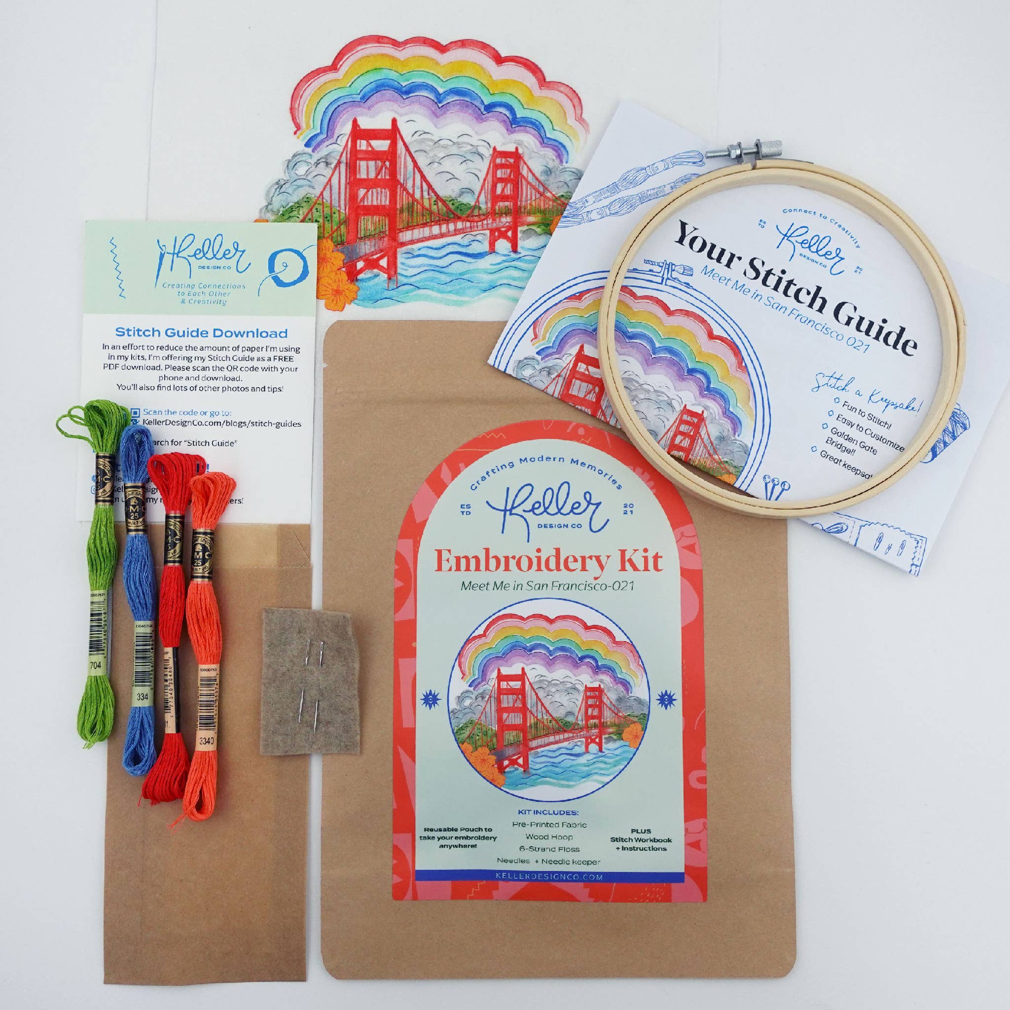 Keller Design Co. - Wholesale Embroidery/Cross Stitch Supplies - Meet Me in San Francisco Golden Gate Bridge Embroidery Kit1