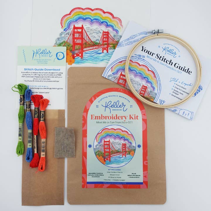 Keller Design Co. - Wholesale Embroidery/Cross Stitch Supplies - Meet Me in San Francisco Golden Gate Bridge Embroidery Kit1