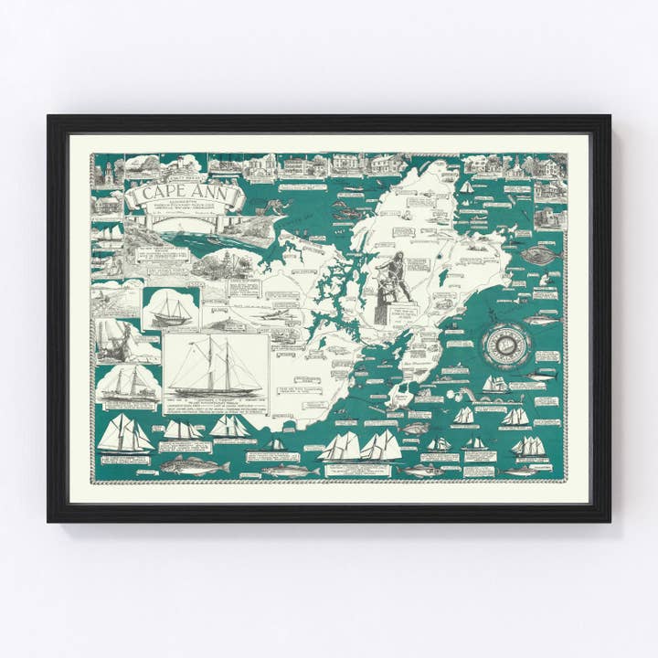 Vintage Pictorial Map of Cape Ann 1947 for wholesale by Ted's Vintage Art
