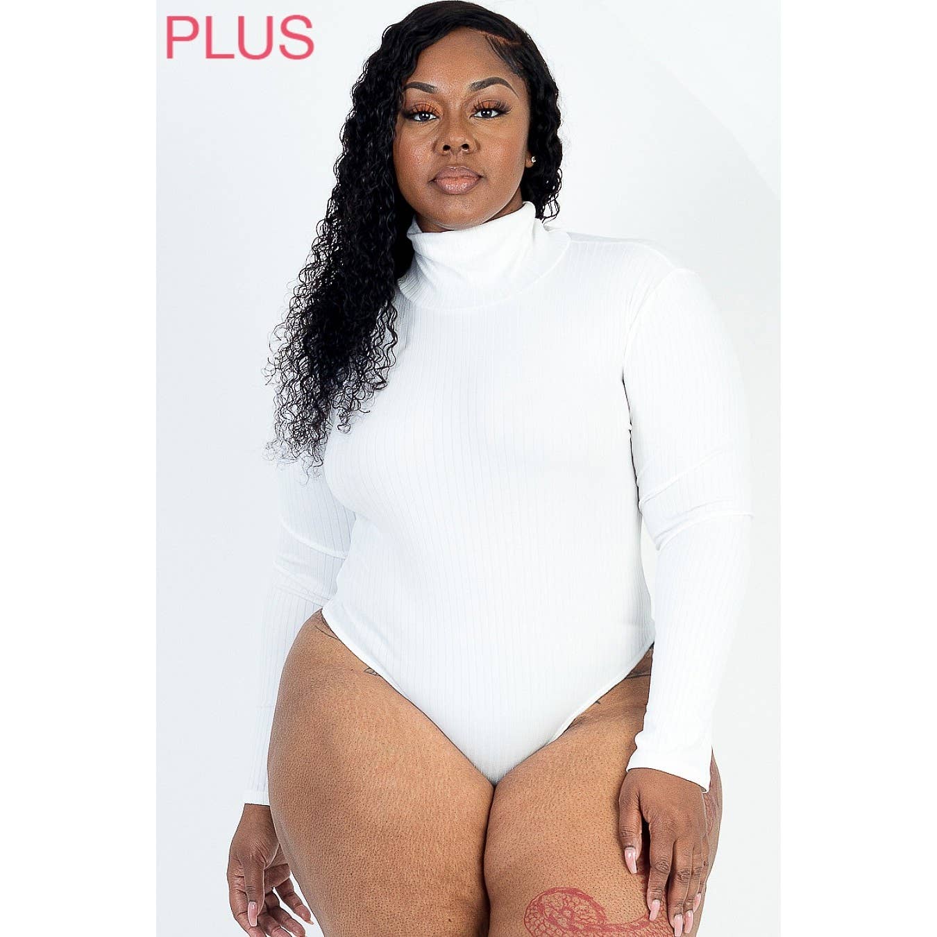UP CLOTHING - Wholesale Bodysuit - Women's - Plus Size Ribbed Turtle Neck Long Sleeve Bodysuit5