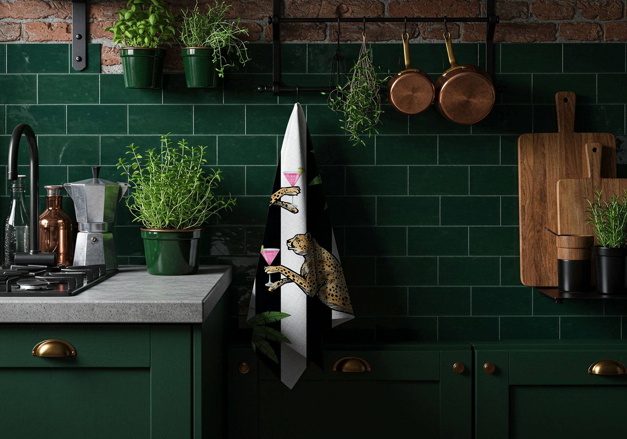 Queen K - Wholesale Tea towel - Cocktail Cheetah Black & White Striped 100% Linen Tea Towel6