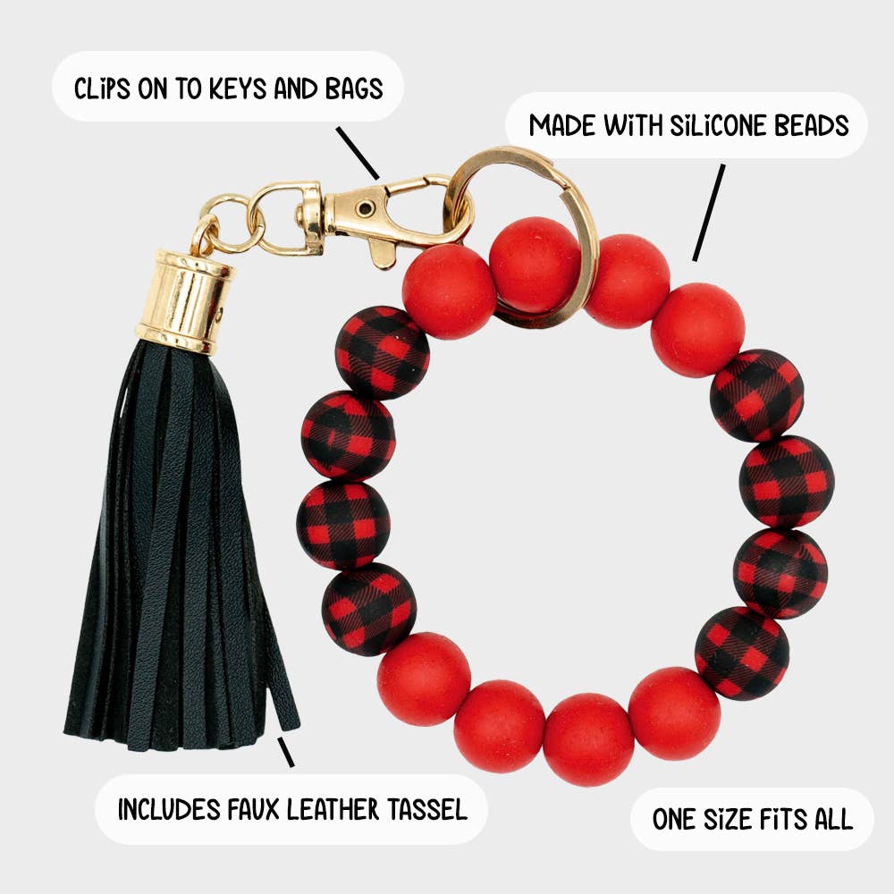 Laberri - Wholesale Keychain Bracelet - BULK PACK- Silicone Beaded Bracelet Keychain- Buffalo Plaid 2