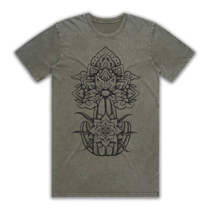 Wachuma Skies Moss Stone Wash T-shirt for wholesale by Art of Zig