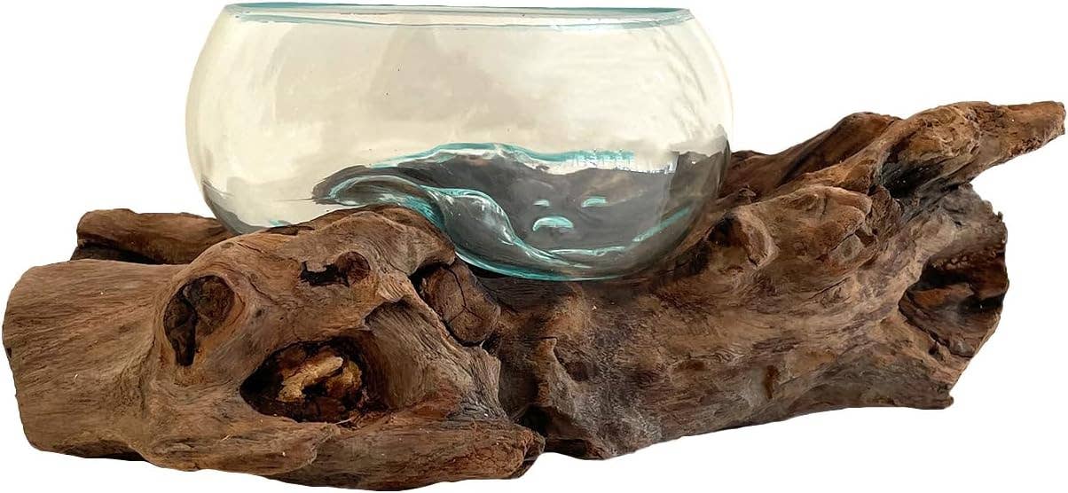 OMA - Eclectic Home - Wholesale Plant Pot - Molten Blown Glass Wood Teak Planter Fruit Bowl1