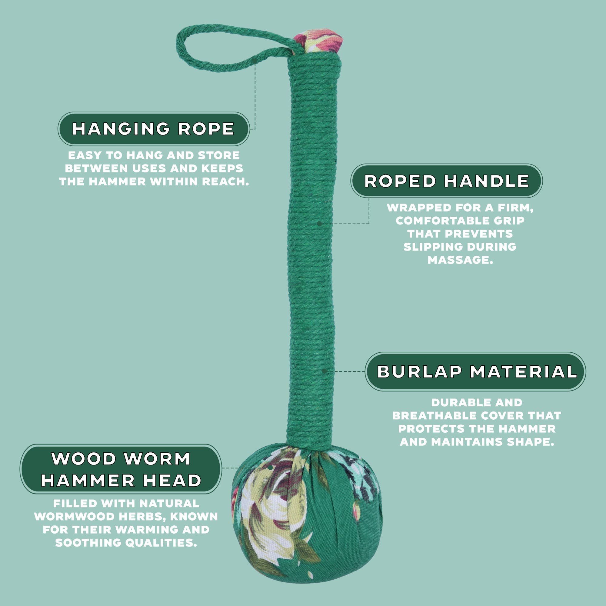AW Artisan - Wholesale Body Massager - 3x Wormwood Massage Hammer - Green1