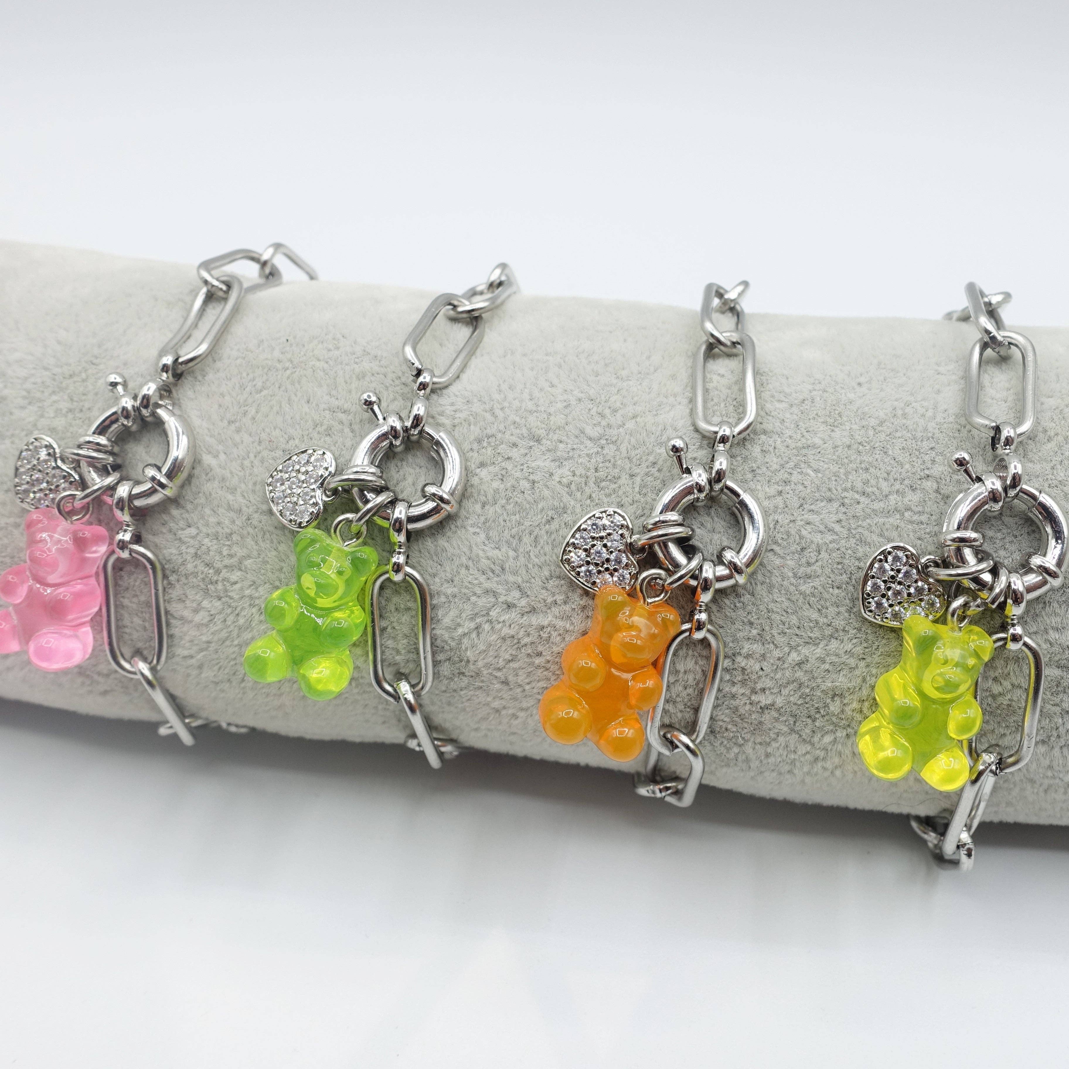 Daemon srls – Pulseira com pendente por atacado – WINONA - Pulseira de aço inox com corrente de clipe de papel em formato de ursinho de goma8