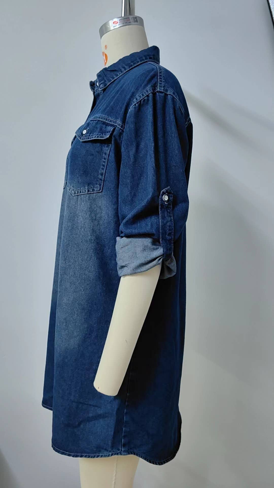 Hope & Sunshine - Wholesale Dress - Women's - Washed Denim Long Sleeve Casual Dress5