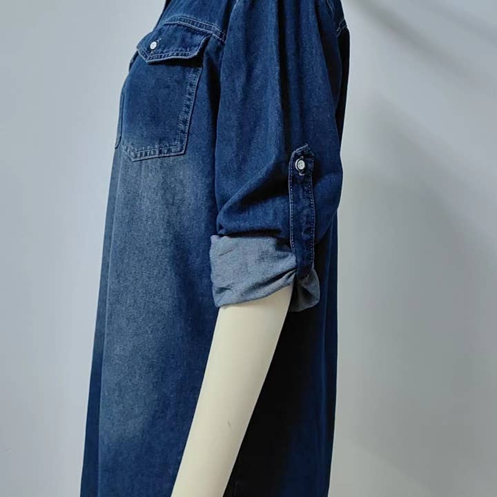 Hope & Sunshine - Wholesale Dress - Women's - Washed Denim Long Sleeve Casual Dress5