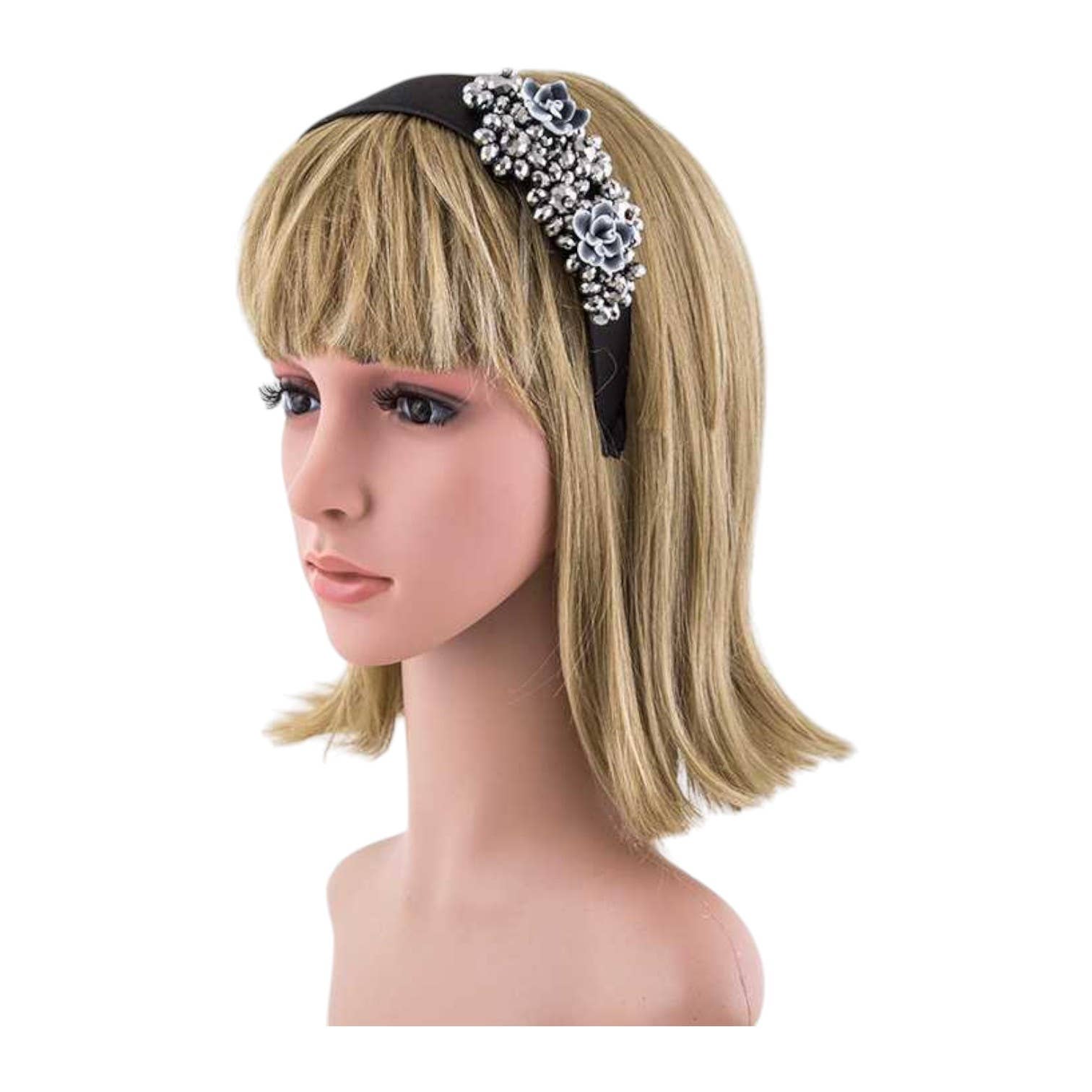 LA Jewelry Plaza - Wholesale Fashion Headband - Women's - Ceramic Flower & Crystal Beads Satin Headband1