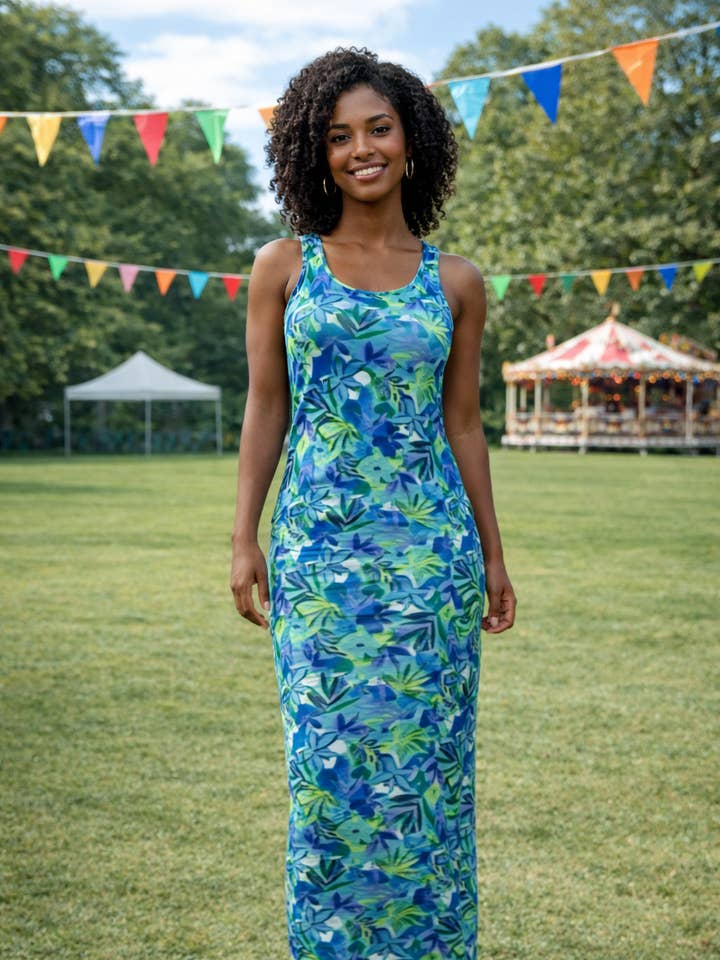 Basix of America - Wholesale Dress - Women's - Banana Boat Woman Maxi Floral Printed Long UPF 50+ Dress 0