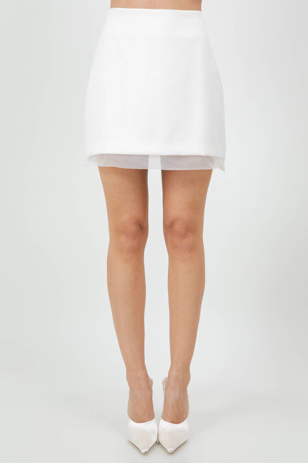 WOVEN ORGANZA FABRIC COMBO SEMI SHEER MINI SKIRT - WHITE for wholesale on Faire