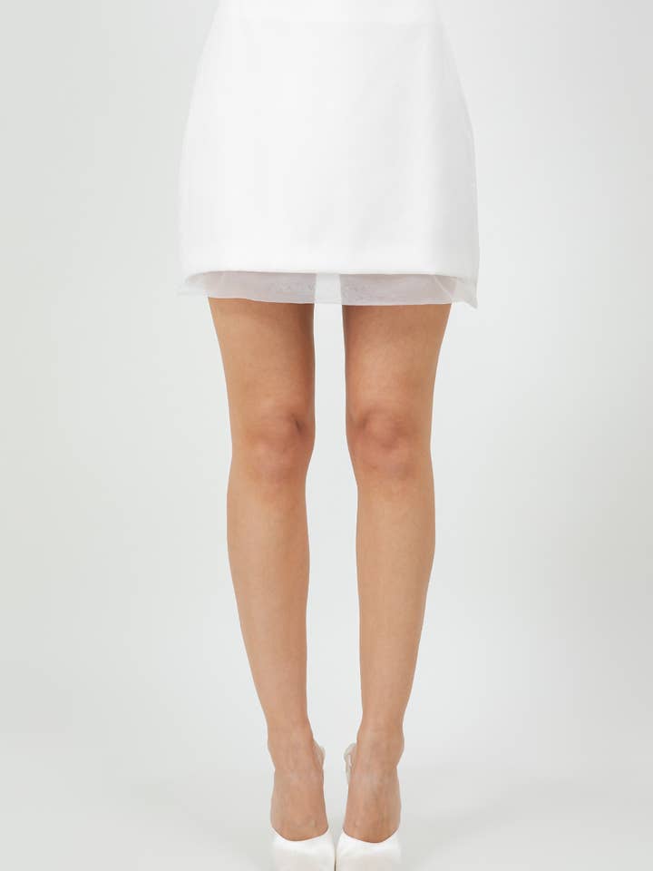 WOVEN ORGANZA FABRIC COMBO SEMI SHEER MINI SKIRT - WHITE for wholesale on Faire
