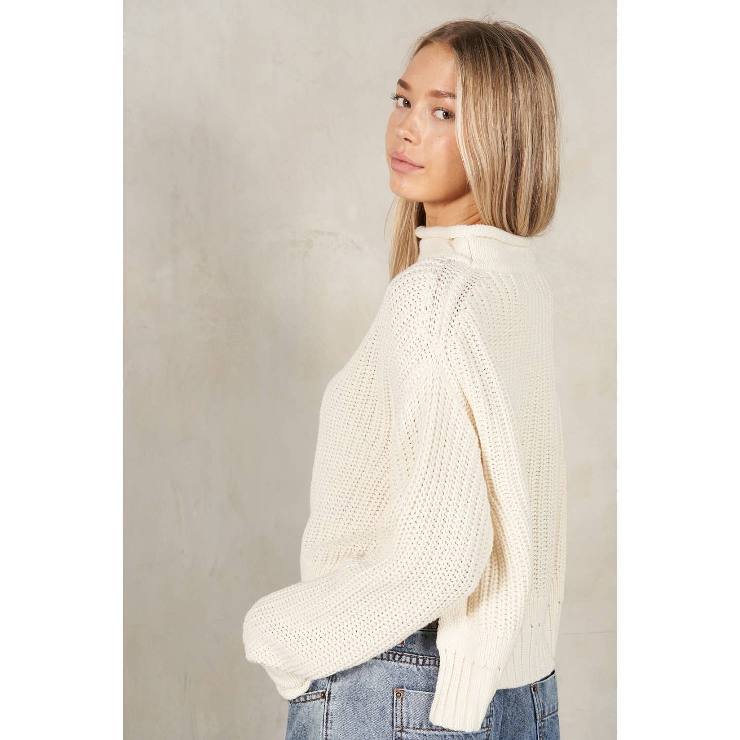 lalamia – Pulôver - Mulher por atacado – Camisola manga comprida Semi Crop Rolled Mock Neck11