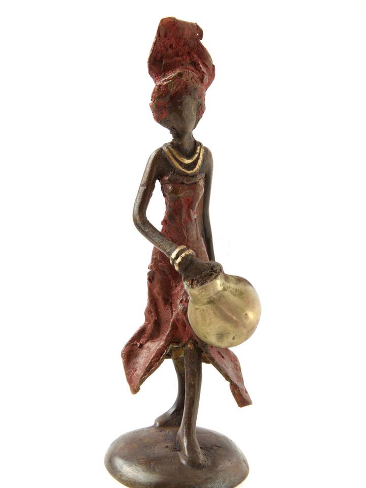 Water Bearer Burkina Bronze Sculpture for wholesale by Swahili | AFRICAN MODERN