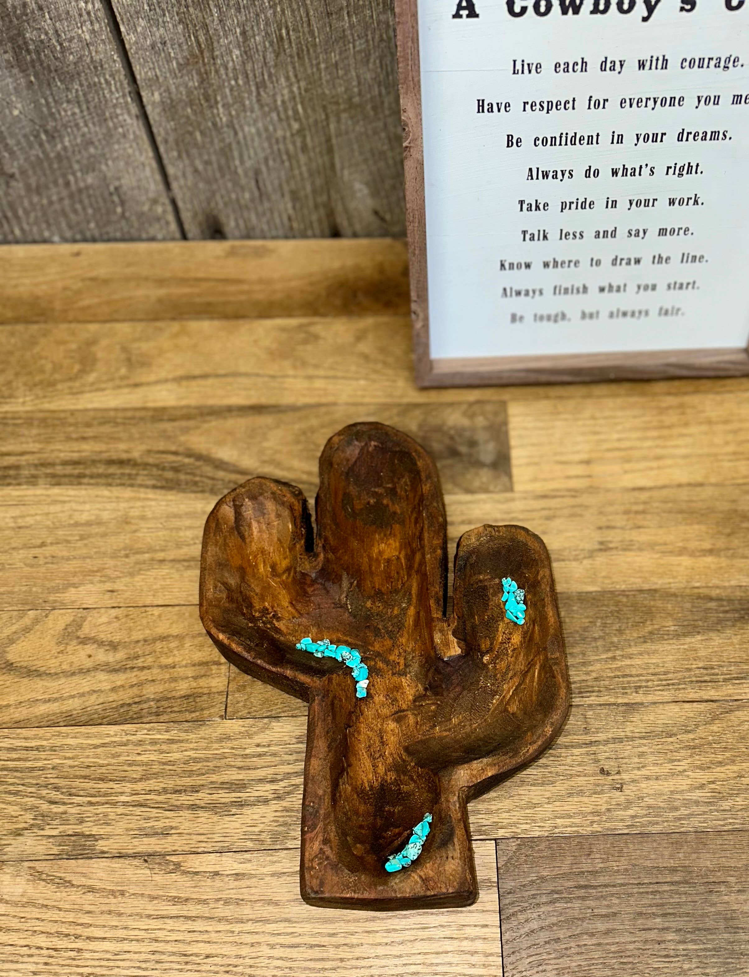 Southern Rust - Wholesale Decorative Plate/Dish/Bowl - Wooden Turquoise Cactus Bowl4