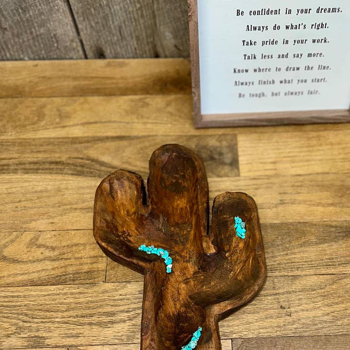 Southern Rust - Wholesale Decorative Plate/Dish/Bowl - Wooden Turquoise Cactus Bowl4