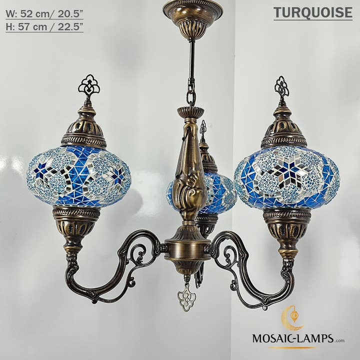 Mosaic Lamps – Candeeiro/lâmpada suspensa por atacado – Mosaico 3 Globo Feito à Mão Turco Marroquino Árabe Oriental Boh19