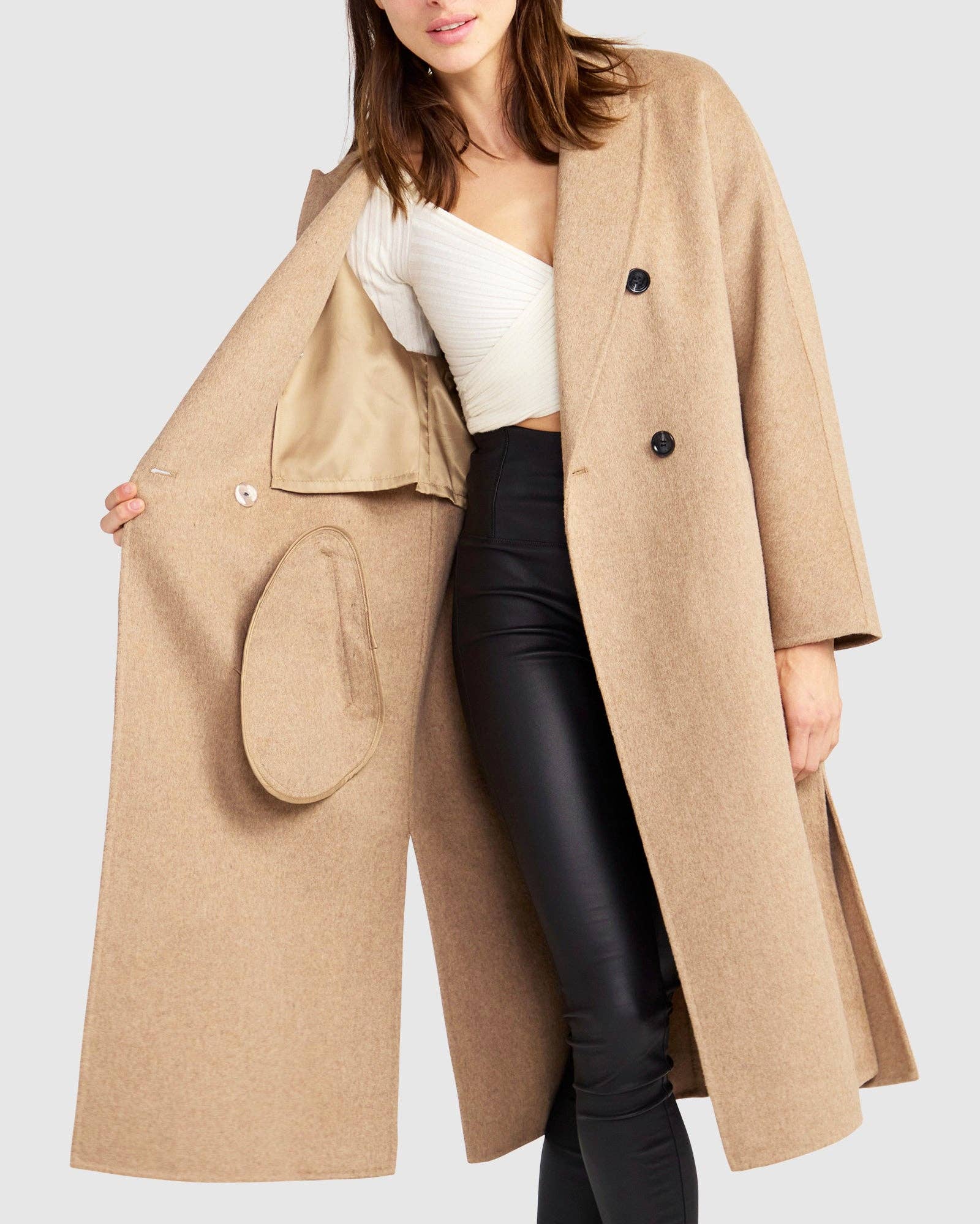 belle & bloom - Wholesale Coat - Women's - Guestlist Oversized Double Breasted Coat - Oat4