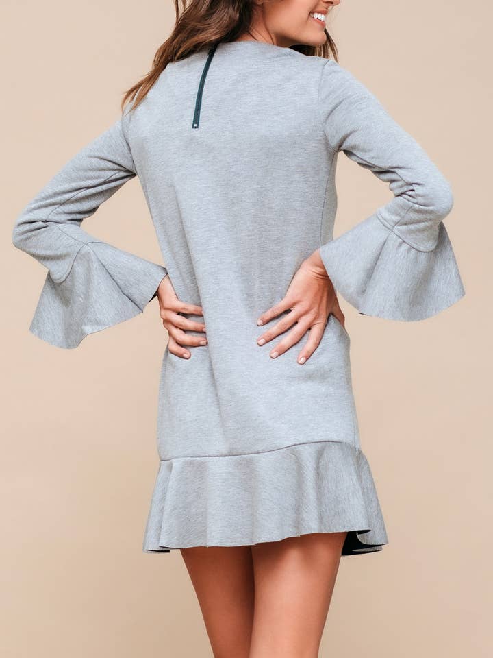 Robink - Wholesale Dress - Women's - Ro & De Bell Sleeve Shift Dress In Heather Grey