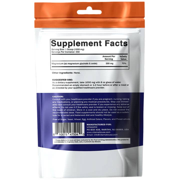 Vitamatic - Wholesale Oral Supplement/Vitamin - Vitamatic Magnesium (from Glycinate & Oxide) - 250 Grams8
