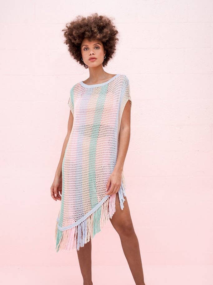 Rainbow Crochet Tassel Poncho for wholesale by pītusa