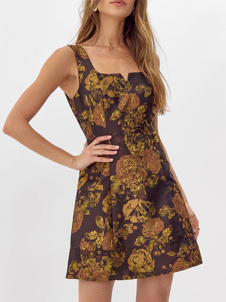 Brown Copper Patti Jacquard Mini Dress for wholesale on Faire