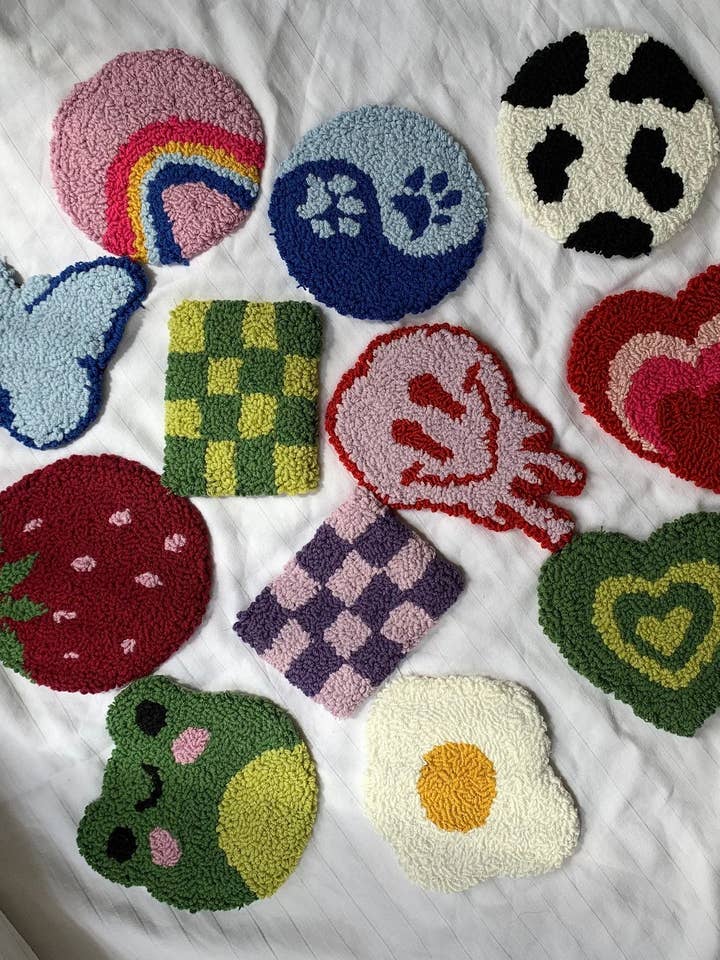 Punch Needle Coaster, Handmade Mug Rug, Drink Coasters for wholesale by MUUDLAND