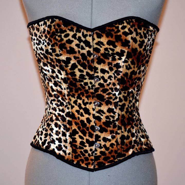 corsettery - Wholesale Corset - Women's - Classic overbust velvet leopard cheetah authentic steel-boned corset. Bespoke made to your measurements. Affordable cheap waist training2