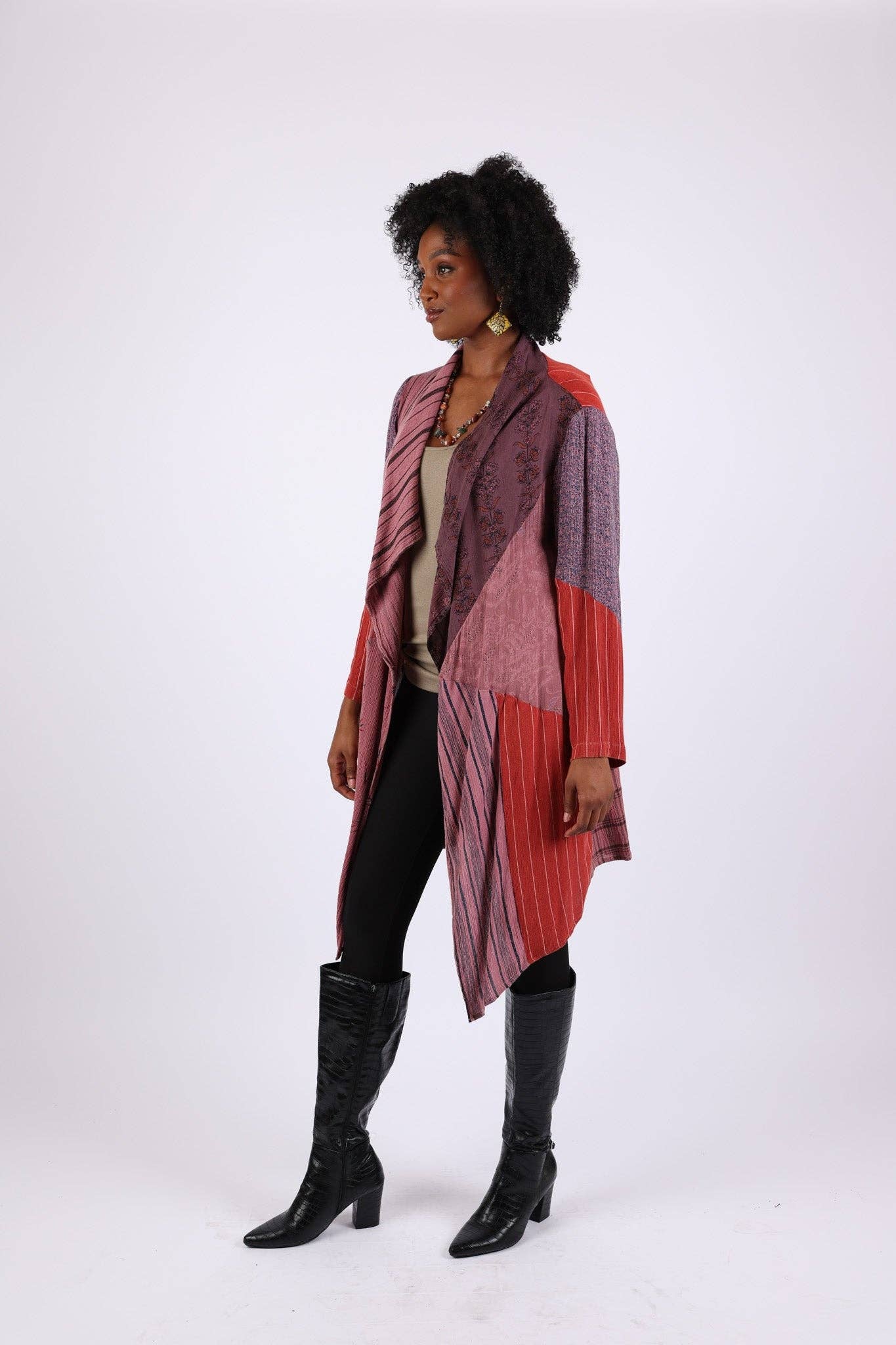 Sacred Threads - Vente Cardigan – femme - Cardigan Rustique Patchwork Prune (Rêve Tissé Sauvage)7