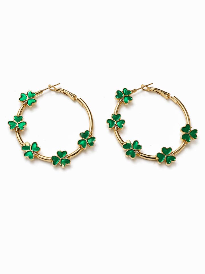 Lucky Charm Clover Hoop Earrings for wholesale by The Bling Barn