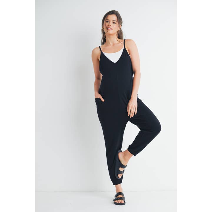 Tuta premaman senza maniche con scollo a V e pantaloni jogger per la vendita all'ingrosso da parte di Hello Miz