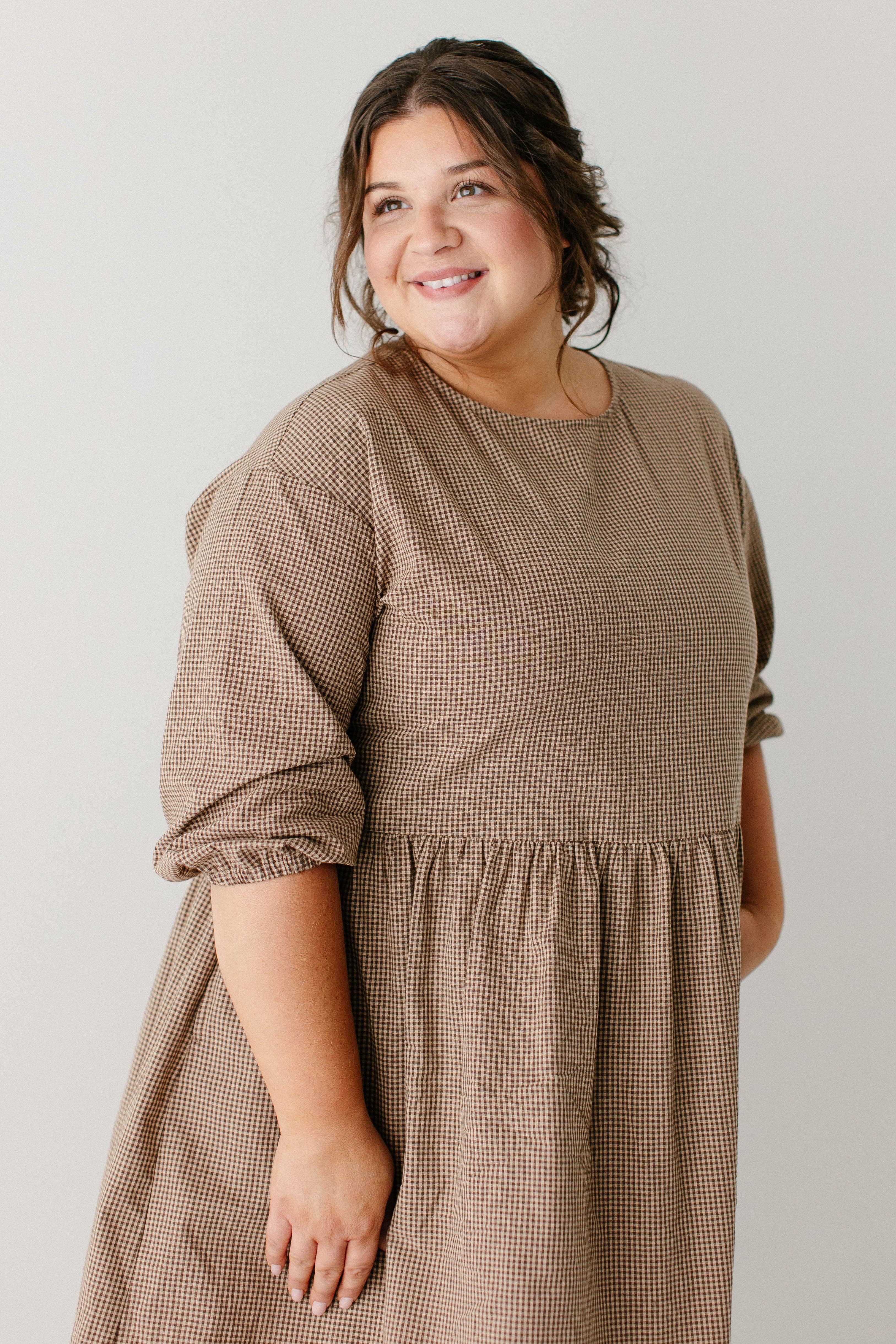 Brown 'Beth' Cotton Gingham Maxi Dress for wholesale on Faire8