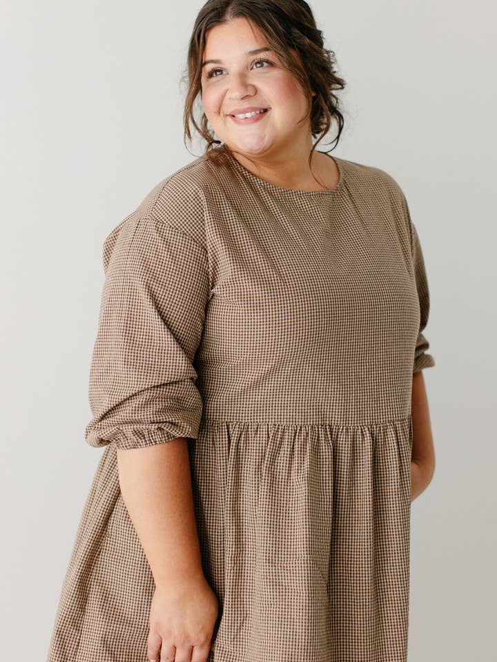 Brown 'Beth' Cotton Gingham Maxi Dress for wholesale on Faire8