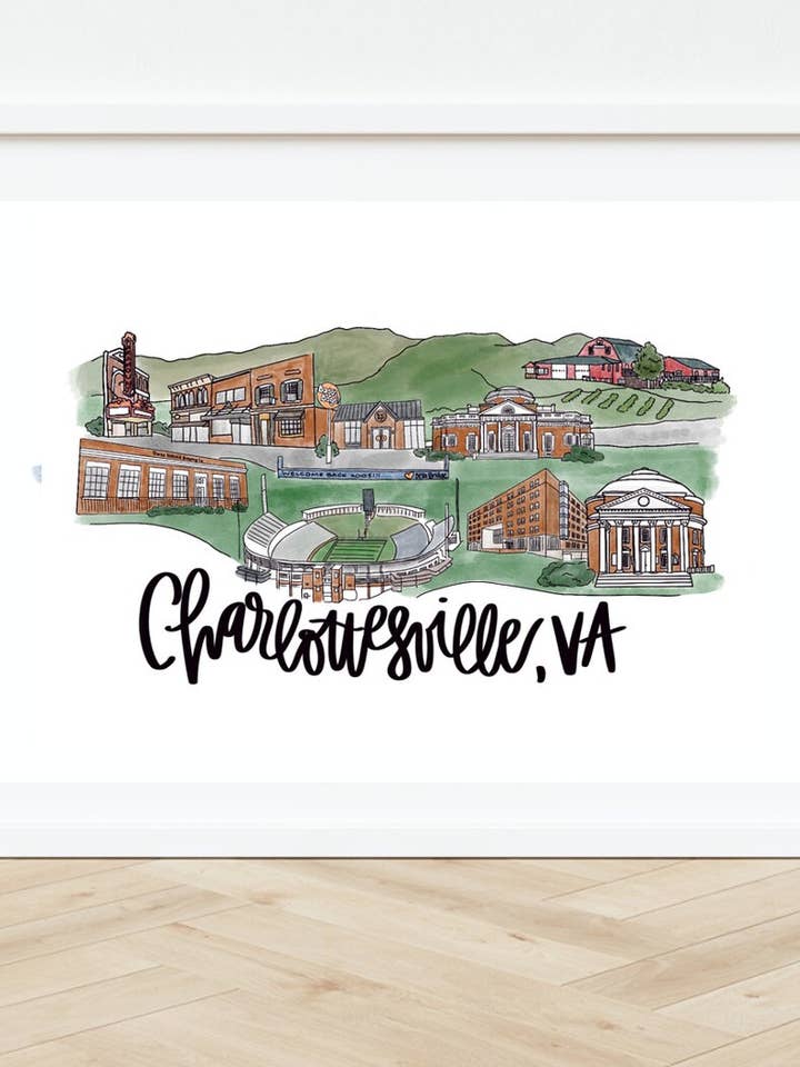 Charlottesville, VA Virginia State Landmark Skyline Konsttryck 8x10 Virginia för wholesale av Thirteenwinks