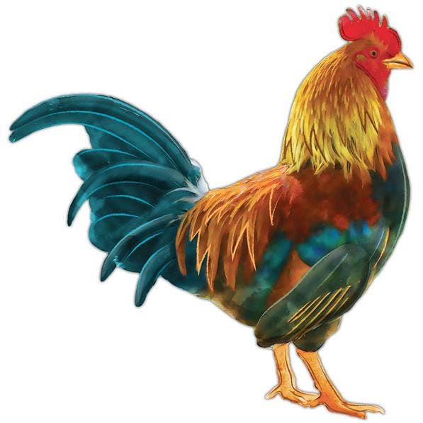 General Wholesale Inc - Wholesale Outdoor Ornament/Decor - 12"H X 11.75"L METAL/EMBOSSED ROOSTER - TEAL/YELLOW/ORANGE/GRN - MD066417
