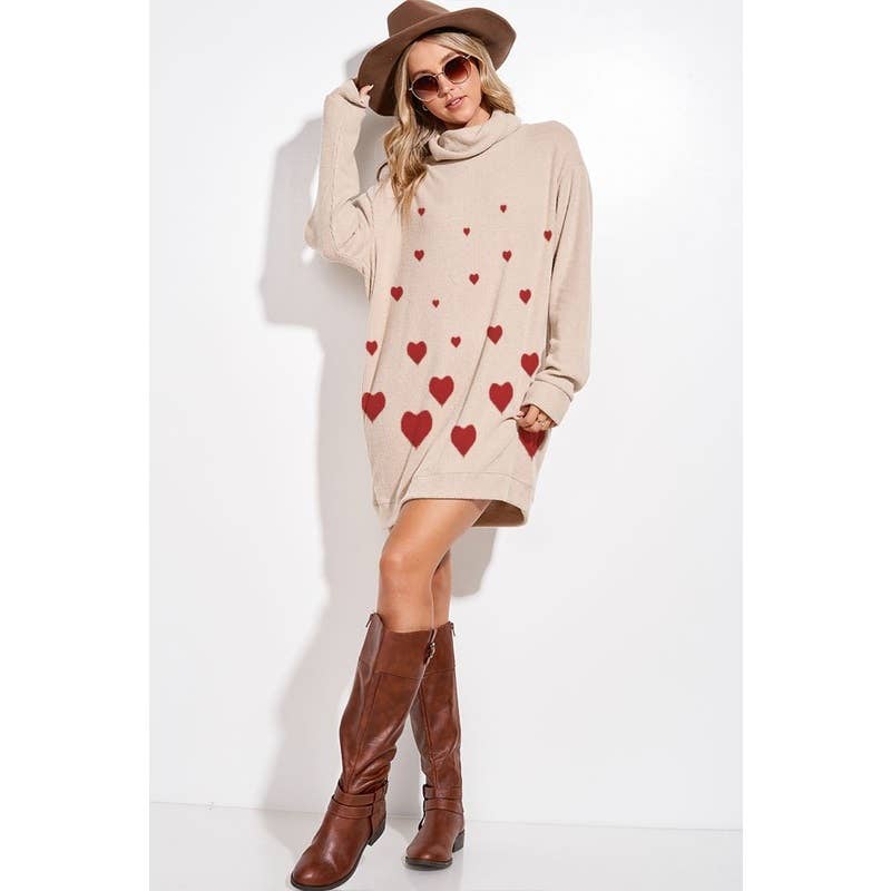 Phil Love - Wholesale Dress - Women's - Heart print rib knit Turtle neck tunic dress7