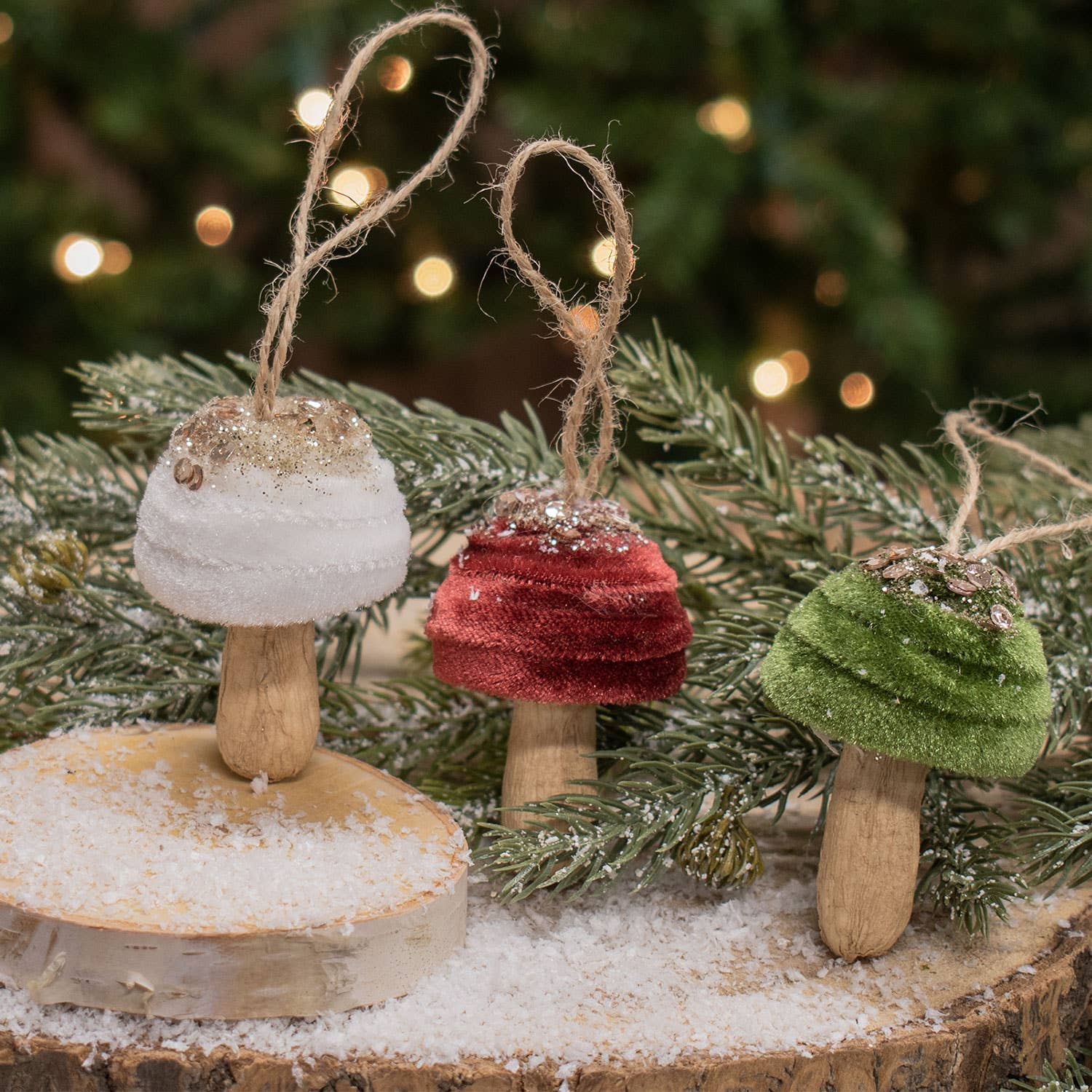 Bright Ideas - Wholesale Ornament Set - Velvet Glittered Mushroom Ornament 3 Assorted1