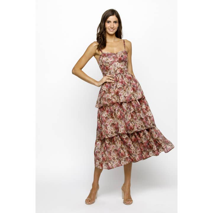 JD9088- FLORAL ORGANZA MIDI DRESS for wholesale on Faire