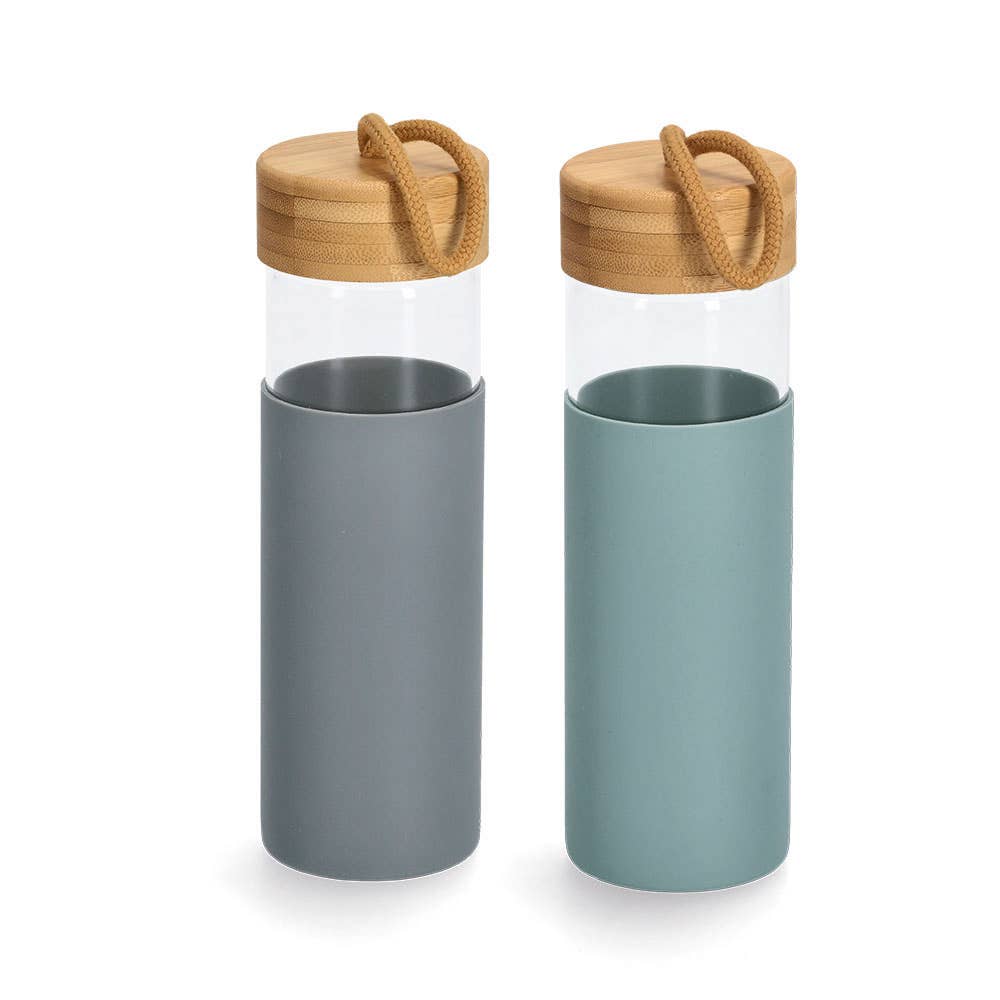 Zeller Present – wholesale Vattenflaska – Vattenflaska med bambulock och silikonhölje2