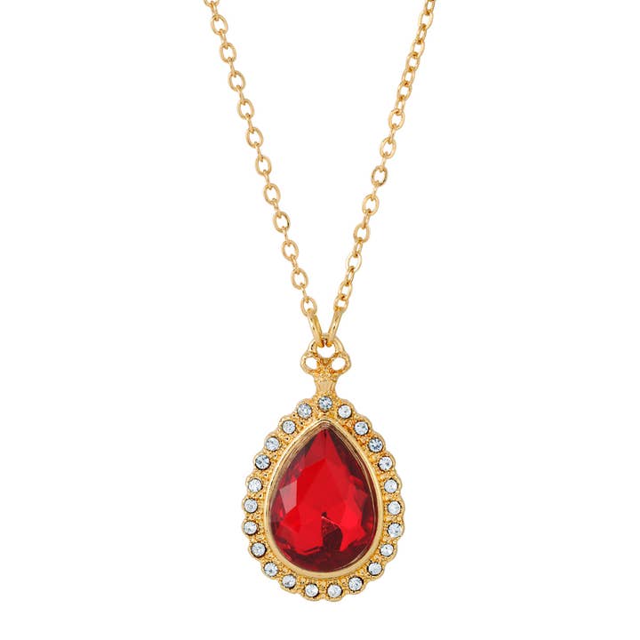1928 Jewelry - Wholesale Pendant/Charm Necklace - Regency Stone Teardrop Crystal Pendant Necklace 16" + 3" Ext