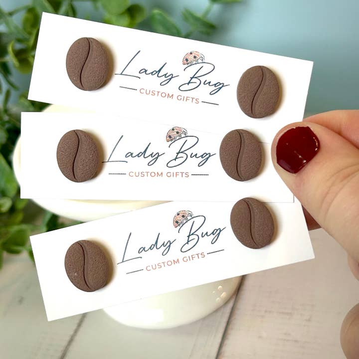 Coffee Bean Stud Earrings–Polymer Clay Gift for Coffee Lover for wholesale by Lady Bug Custom Gifts