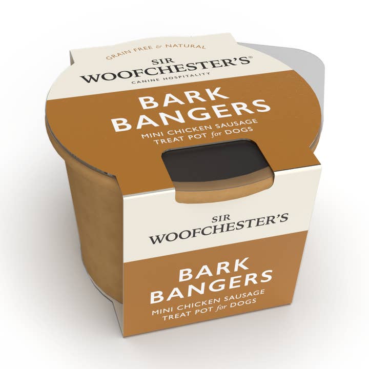 Bark Bangers Treat Pot · Mini Chicken Sausage Dog Treats for wholesale by Sir Woofchester’s